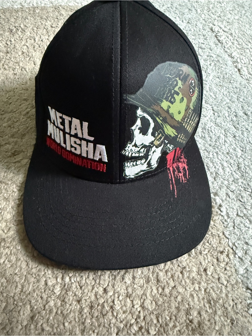 Metal Mulisha Black Snapback Hat with Skull & Camo Helmet Graphic